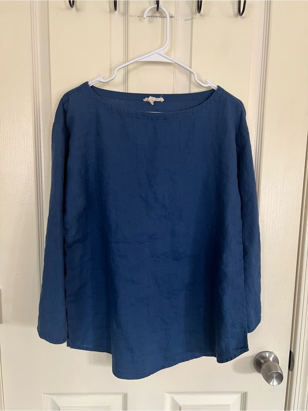 Eileen Fisher 100% Organic Linen Blue Bell Sleeve Top Small Petite